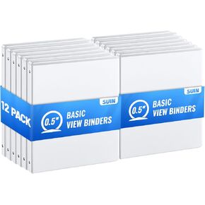 SUIN 0.5''/1'' 3 Ring Binder -0.5/1 inch View Binders with Round Ring Binders, Large 200 Sheet Capacity, Fit 8.5" x 11" US Letter Size Paper, Bulk Pack of 36 (1- inches)