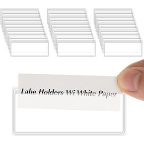 ASTER 30Pcs Self Adhesive Label Holders, Clear Shelf Tag Plastic Drawer Labels Index Card Pockets for Labels with Paper, Self Stick Shelf Label Holder for Supermarket, Bookshelf, Mailbox(3 x 1.3 Inch)