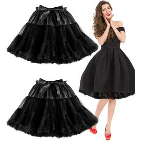 2 Pcs Women Short Petticoat Skirts Elastic Chiffon Puffy Pettiskirts Ballet Dance Underskirts for Halloween Costume