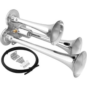 Vixen Horns Train Horn for Truck/Car. 3 Air Horn Chrome Plated Trumpets. Super Loud dB. Fits 12v Vehicles Like Semi/Pickup/Jeep/RV/SUV VXH3114LC