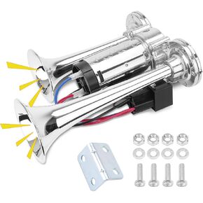 12V 300DB Upgraded Air Horn Dual Trumpets, Super Loud Train Electric Horn Kit with Air Compressor Compatible with 12V vehicles Trucks Trains Boats Pickup SUVs Cars Speaker