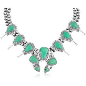 American West Jewelry Sterling Silver Women's Necklace Choice of Gemstone Color Large Naja Squash Blossom 21 to 24 Inch