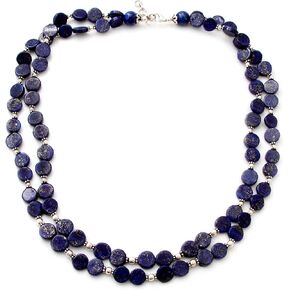 NOVICA Artisan Handmade Lapis Lazuli Strand Necklace Sterling Silver Blue Beaded India Royal Reflecting Pond Birthstone [20.5 in min L x 21.25 in max L 12 mm W] ' Blue Universe'