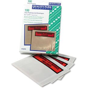 Quality Park Packing List Envelopes; Clear Self Adhesive Pouch, 4-1/2 x 5-1/2, Packing List/Invoice Enclosed, for Shipping, 100 per Carton (QUA46894)