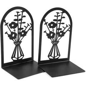 Vase Book Ends, Bookends - Metal Book Ends for Shelves, Non-Skid Book Ends, Bookends Decorative Unique for Heavy Books, Heavy Duty Book Holder for Home Office (Floret)