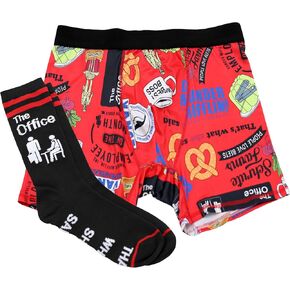 The Office Combo Set - Crew Sock Pair and Performance Boxer Briefs Underwear for Men - Dunder Mifflin, Beets, Dundie Award