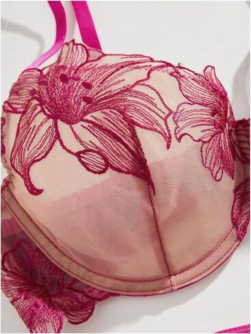 MakeMeChic Women's Floral Embroidery Underwire Bra and Panty Garter Lingerie Sets in Saudi Arabia