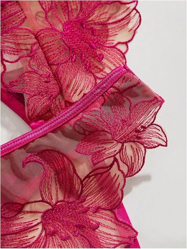 MakeMeChic Women's Floral Embroidery Underwire Bra and Panty Garter Lingerie Sets in Saudi Arabia