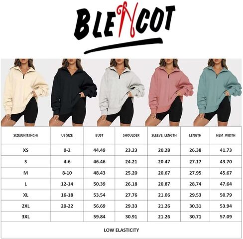 BLENCOT بلوزات نسائية كبيرة الحجم بنصف سحاب وأكمام طويلة بلون منسدل الكتف بلوفر صوف S-2XL in Saudi Arabia
