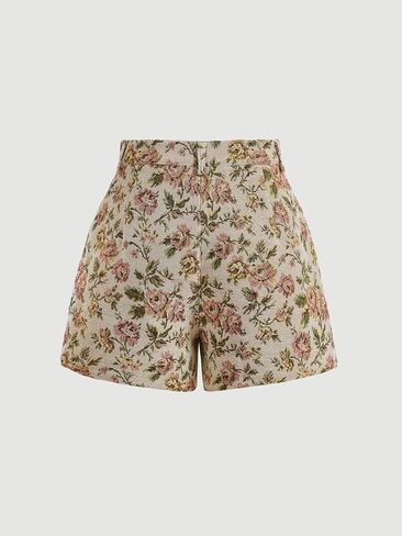 SOLY HUX Women's Boho Floral Print High Waisted Shorts Zipper Fly Straight Leg Vintage Shorts with Pocket in Saudi Arabia