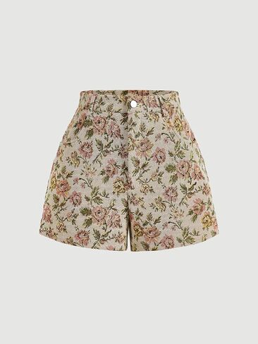 SOLY HUX Women's Boho Floral Print High Waisted Shorts Zipper Fly Straight Leg Vintage Shorts with Pocket in Saudi Arabia