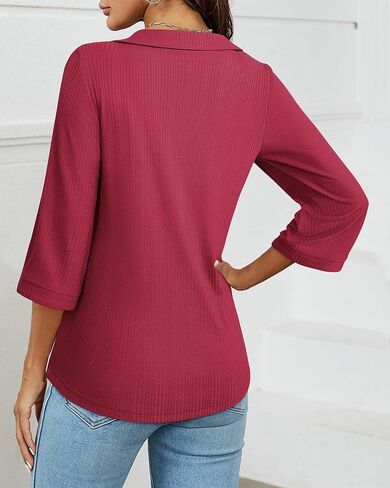 قمصان بولو نسائية من MCKOL بأكمام 3/4 ورقبة على شكل حرف V، بلوزات كاجوال ذات ياقة للعمل in Kuwait