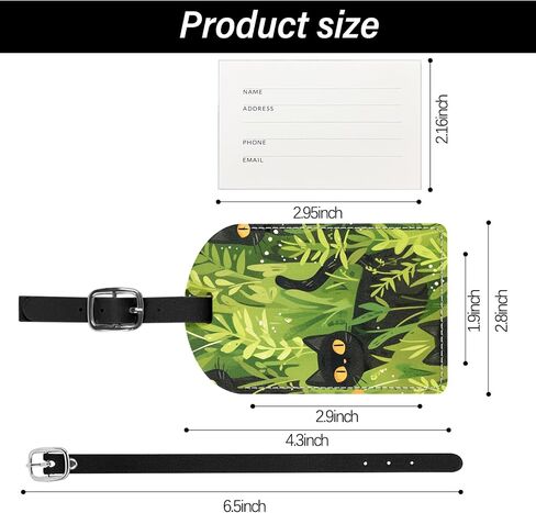 2 Pack Luggage Tag Suitcase Tags PU Leather Identifiers Privacy Cover Luggage Tags Aesthetic Cute Travel Bag Labels and Address Card for Women Girls Men-Black Cat in Saudi Arabia