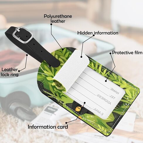 2 Pack Luggage Tag Suitcase Tags PU Leather Identifiers Privacy Cover Luggage Tags Aesthetic Cute Travel Bag Labels and Address Card for Women Girls Men-Black Cat in Saudi Arabia