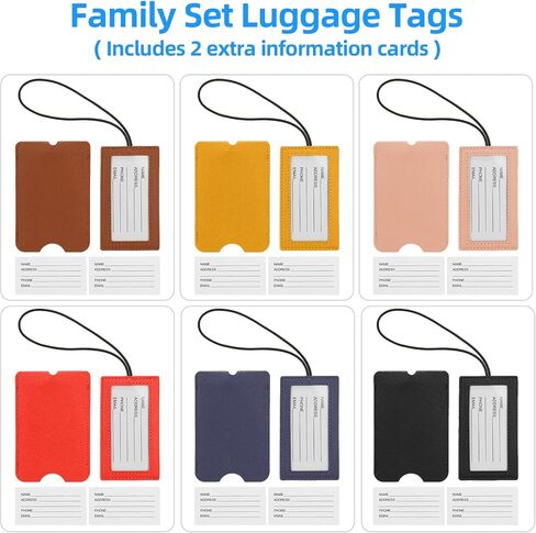 6 Pack PU Leather Luggage Tags for Suitcases - Suitcase Tags, Slide-Style Travel Tags for Luggage, Easy to Identify and Mark. Mixed-Color in Saudi Arabia