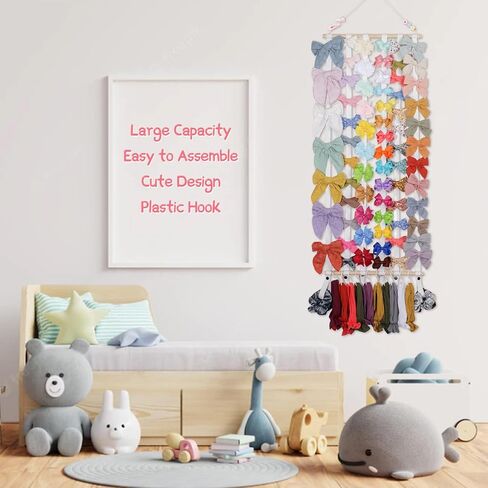 OAOLEER Hair Bow Holder Organizer for Girls Hair Bows,Hair Accessories Headband Organizer Bow Storage Hanger with hook for Baby Girls Wall Hanging Decor for Toddler Girls (White A) in Saudi Arabia