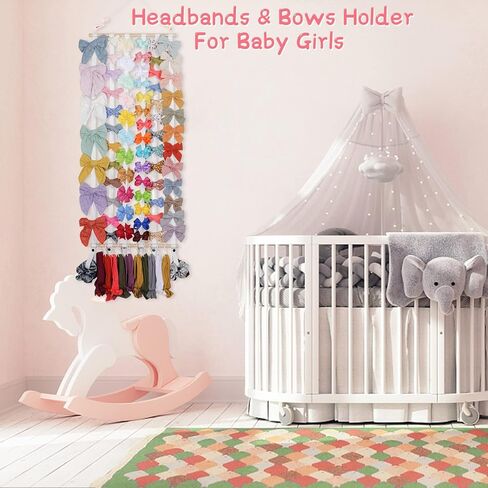 OAOLEER Hair Bow Holder Organizer for Girls Hair Bows,Hair Accessories Headband Organizer Bow Storage Hanger with hook for Baby Girls Wall Hanging Decor for Toddler Girls (White A) in Saudi Arabia