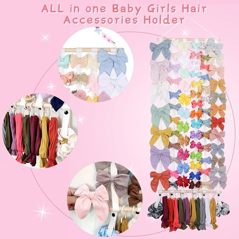 OAOLEER Hair Bow Holder Organizer for Girls Hair Bows,Hair Accessories Headband Organizer Bow Storage Hanger with hook for Baby Girls Wall Hanging Decor for Toddler Girls (White A) in Saudi Arabia
