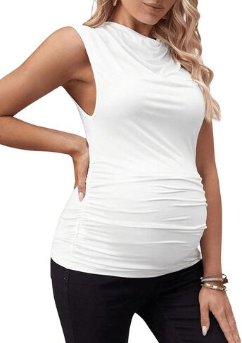 MakeMeChic Women's Maternity Tank Top Ruched Draped Mock Neck Sleeveless Pregnancy Tee Shirts in Saudi Arabia