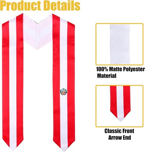 Peru Flag Graduation Stole, Graduation Sash for Peruvian International Students in Saudi Arabia