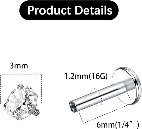 18G 16G Titanium Flat Back Nose Studs Ring Labret Lip Monroe Medusa Piercing Jewelry Tragus Piercing Jewelry in Saudi Arabia