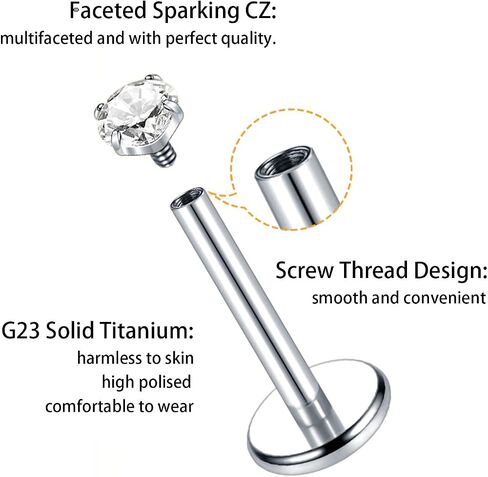 18G 16G Titanium Flat Back Nose Studs Ring Labret Lip Monroe Medusa Piercing Jewelry Tragus Piercing Jewelry in Saudi Arabia