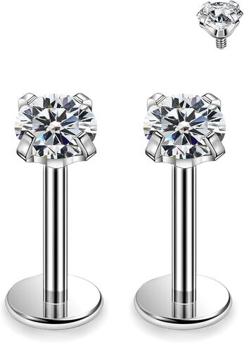 20G 18G 16G 14G ASTM F136 Titanium Surgical Steel Internal Thread Flat Back Earrings Lip Rings Labret Medusa Helix Tragus Cartilage Earring stud Piercing Jewelry for Women Men Silver Gold in Saudi Arabia