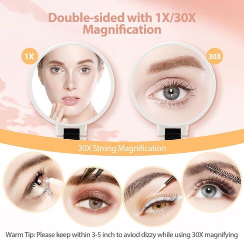 B Beauty Planet 30X Magnifying Mirror, Hand Mirror with Handle, Double Sided Hand Mirror with 30X/1X Magnification, Essential Travel Mirror, Portable Foldable Makeup Mirror for Precision Makeup Black in Kuwait