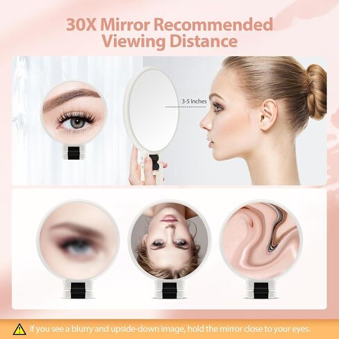 B Beauty Planet 30X Magnifying Mirror, Hand Mirror with Handle, Double Sided Hand Mirror with 30X/1X Magnification, Essential Travel Mirror, Portable Foldable Makeup Mirror for Precision Makeup Black in Kuwait