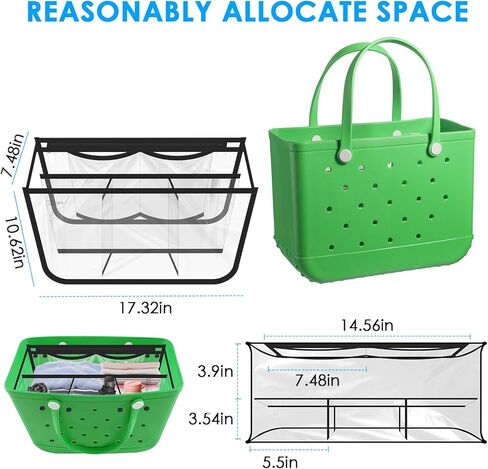 ERKOON Clear Beach Bag Organizer الملحقات الأصلية لحقيبة Bogg X حقيبة تخزين كبيرة متوافقة مع حقيبة Bogg لتنظيم حقيبتك وتقسيم المساحة، 7 جيوب in Kuwait