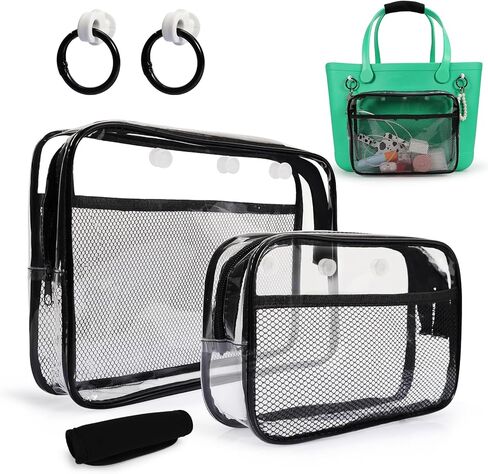 عبوتان من إكسسوارات حقائب حمل الشواطئ الشفافة المتوافقة مع حقيبة بوج، حقائب داخلية بسحاب مصممة شفافة مع مقبض وخطاطيف إدراج، منظم أدوات مكياج للسفر وحقيبة تخزين داخلية مقسمة in Kuwait