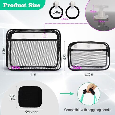 عبوتان من إكسسوارات حقائب حمل الشواطئ الشفافة المتوافقة مع حقيبة بوج، حقائب داخلية بسحاب مصممة شفافة مع مقبض وخطاطيف إدراج، منظم أدوات مكياج للسفر وحقيبة تخزين داخلية مقسمة in Kuwait