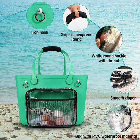 عبوتان من إكسسوارات حقائب حمل الشواطئ الشفافة المتوافقة مع حقيبة بوج، حقائب داخلية بسحاب مصممة شفافة مع مقبض وخطاطيف إدراج، منظم أدوات مكياج للسفر وحقيبة تخزين داخلية مقسمة in Kuwait