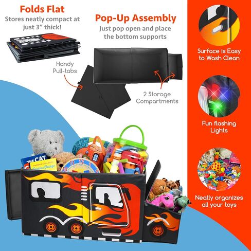 KAP Large Toy Box for boys with flip Lid & Lights up, Foldable Sturdy Toy Storage Organizer Decorative Bins Baskets for Kids, Nursery, Closet, Bedroom, Playroom, 34.8" L x 13" W x 15.7" H in Saudi Arabia