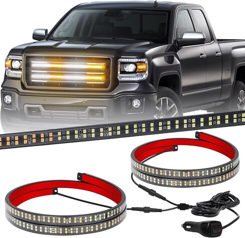 XRIDONSEN 2PCS 24 inch Truck Grill Strobe Lights Strip 288 LED Emergency Tailgate/Rear window/Grille Lights Amber White Flashing Warning Caution Safety Lights for Tow Plow Trucks Construction Vehicles in Kuwait