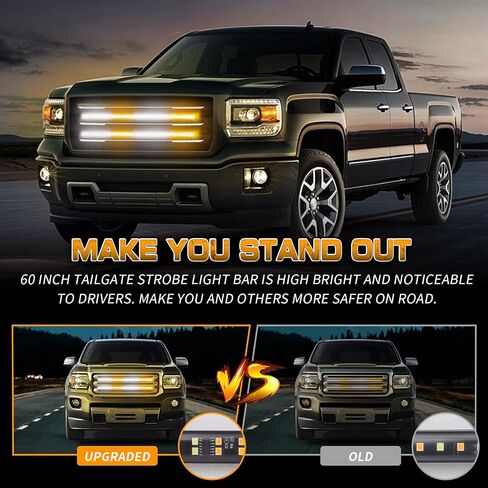 XRIDONSEN 2PCS 24 inch Truck Grill Strobe Lights Strip 288 LED Emergency Tailgate/Rear window/Grille Lights Amber White Flashing Warning Caution Safety Lights for Tow Plow Trucks Construction Vehicles in Kuwait