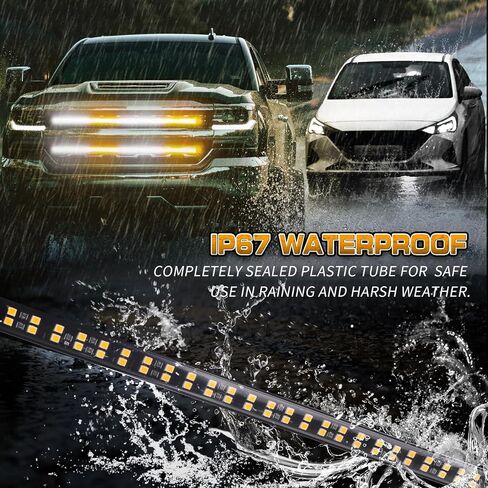 XRIDONSEN 2PCS 24 inch Truck Grill Strobe Lights Strip 288 LED Emergency Tailgate/Rear window/Grille Lights Amber White Flashing Warning Caution Safety Lights for Tow Plow Trucks Construction Vehicles in Kuwait