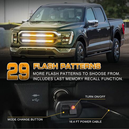 XRIDONSEN 2PCS 24 inch Truck Grill Strobe Lights Strip 288 LED Emergency Tailgate/Rear window/Grille Lights Amber White Flashing Warning Caution Safety Lights for Tow Plow Trucks Construction Vehicles in Kuwait