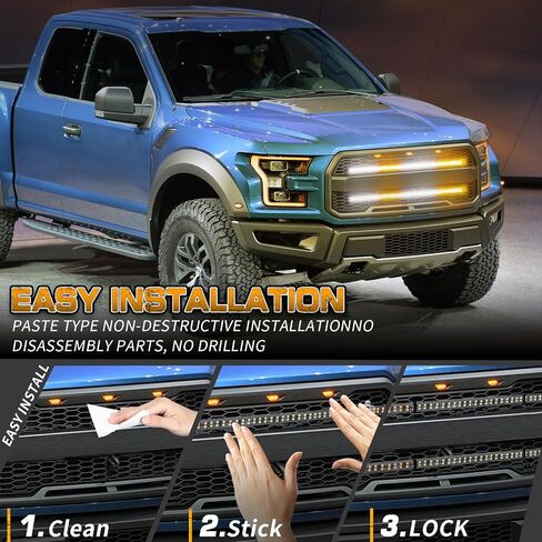 XRIDONSEN 2PCS 24 inch Truck Grill Strobe Lights Strip 288 LED Emergency Tailgate/Rear window/Grille Lights Amber White Flashing Warning Caution Safety Lights for Tow Plow Trucks Construction Vehicles in Kuwait