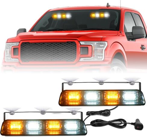 HLauto 2002L أضواء الطوارئ القوية: 2x8.5 بوصة أضواء أمان بيضاء كهرمانية، 48 LED تحذير وامض من خطر الزجاج الأمامي وقضبان ضوء المرور للشاحنات ومركبات البناء in Kuwait
