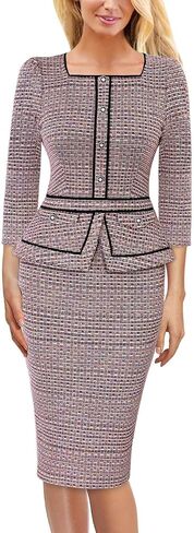 VFSHOW Womens Square Neck Buttons Peplum Cocktail Party Work Office Business Bodycon Pencil Dress in Saudi Arabia