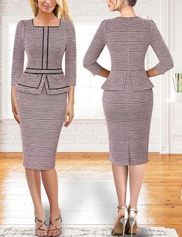 VFSHOW Womens Square Neck Buttons Peplum Cocktail Party Work Office Business Bodycon Pencil Dress in Saudi Arabia