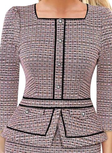VFSHOW Womens Square Neck Buttons Peplum Cocktail Party Work Office Business Bodycon Pencil Dress in Saudi Arabia