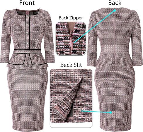 VFSHOW Womens Square Neck Buttons Peplum Cocktail Party Work Office Business Bodycon Pencil Dress in Saudi Arabia