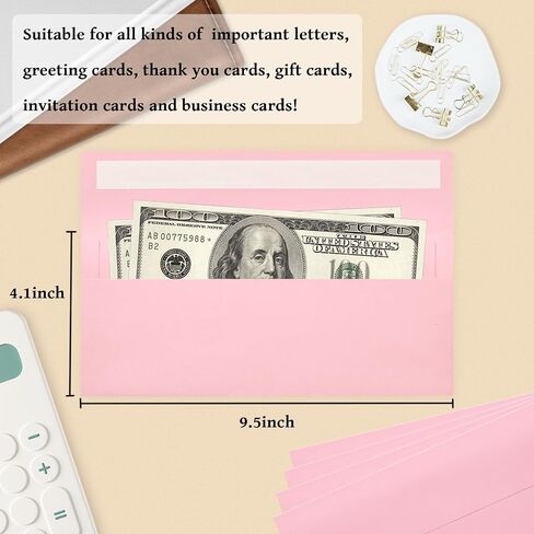 50 Pack #10 Business Envelopes, Pink Standard Envelopes Self Seal, Letter Size Business Mailing Envelopes for Checks Letters Invoices Statements Birthday Graduation Wedding, 4 1/8 x 9 1/2 Inch in Saudi Arabia