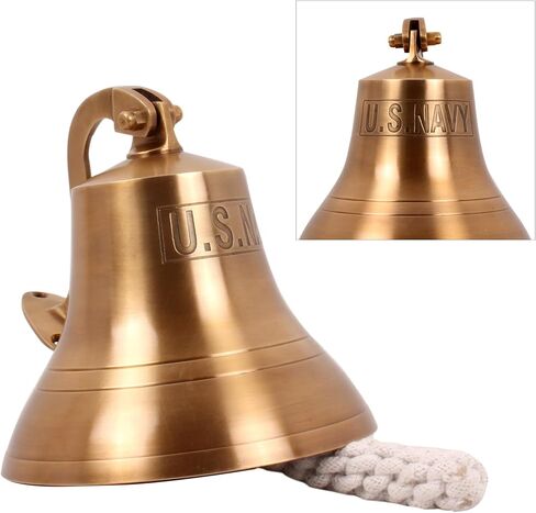 6" Wall Hanging Antique Brass Bell Hanging Nautical Ships Bell (U.S.Navy) Engraved in Box in Saudi Arabia