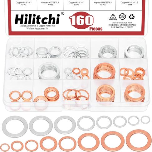 hilitchi 160pcs 16 أحجام النفط استنزاف المكونات طوقا تشكيلة، M6 M8 M10 M12 M14 M16 M18 M20 غسالات سحق النفط ختم غسالات الألومنيوم النحاس غسالات مسطحة لمعظم السيارات in Saudi Arabia
