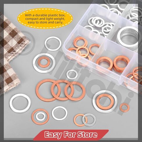 hilitchi 160pcs 16 أحجام النفط استنزاف المكونات طوقا تشكيلة، M6 M8 M10 M12 M14 M16 M18 M20 غسالات سحق النفط ختم غسالات الألومنيوم النحاس غسالات مسطحة لمعظم السيارات in Saudi Arabia
