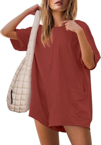 Yanekop Womens T Shirt Romper Hot Shot Tee Romper Athletic Workout Jumpsuit Oversized Reversible Romper with Pockets in Kuwait