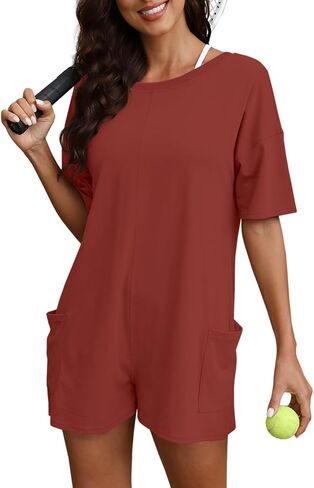 Yanekop Womens T Shirt Romper Hot Shot Tee Romper Athletic Workout Jumpsuit Oversized Reversible Romper with Pockets in Kuwait